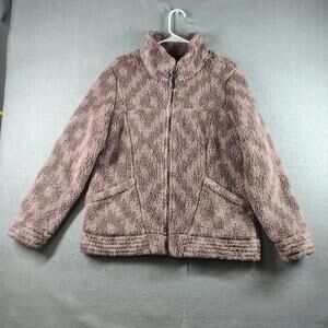 Free Country Women Large Brown Sherpa Fleece Full Zip Jacket Cozy EUC Warm Plush
